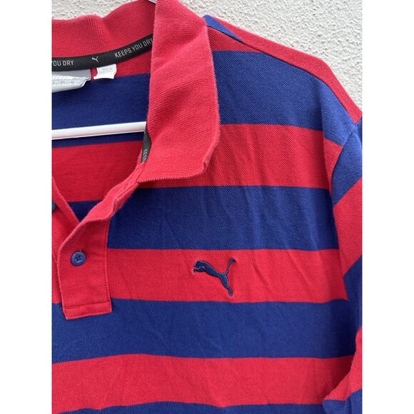 Puma Mens Polo Shirt Size XL Blue Red Striped Short Sleeve Collared - Picture 3 of 14